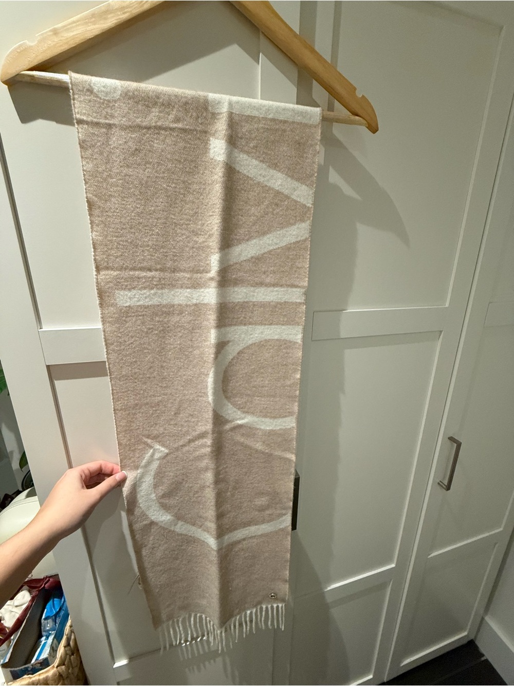 Calvin Klein Beige and Cream Fringe Scarf